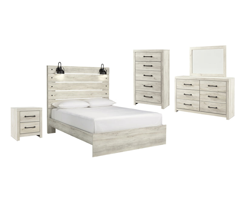 Cambeck  Panel Bed With Mirrored Dresser, Chest And Nightstand