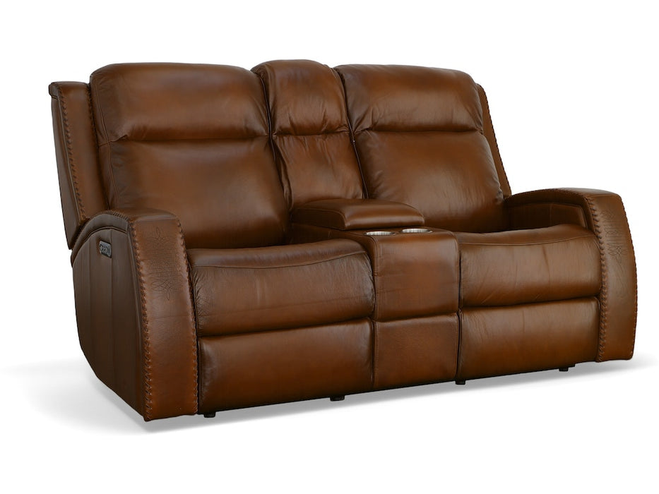 Mustang Power Reclining Loveseat with Console and Power Headrests