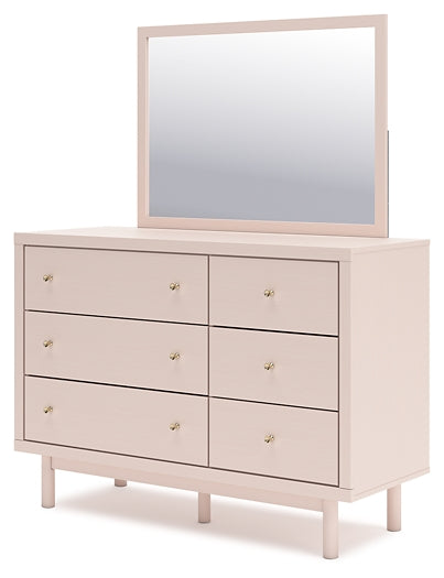 Wistenpine Full Upholstered Panel Bed with Mirrored Dresser and 2 Nightstands