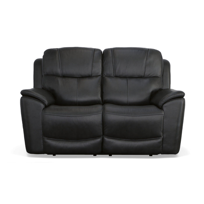 Crew Raven Leather Power Reclining Loveseat with Power Headrests & Lumbar