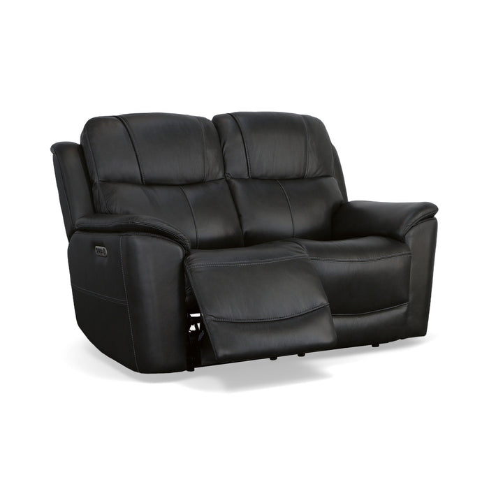 Crew Raven Leather Power Reclining Loveseat with Power Headrests & Lumbar