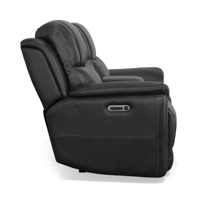 Crew Raven Leather Power Reclining Loveseat with Console, Power Headrests & Lumbar