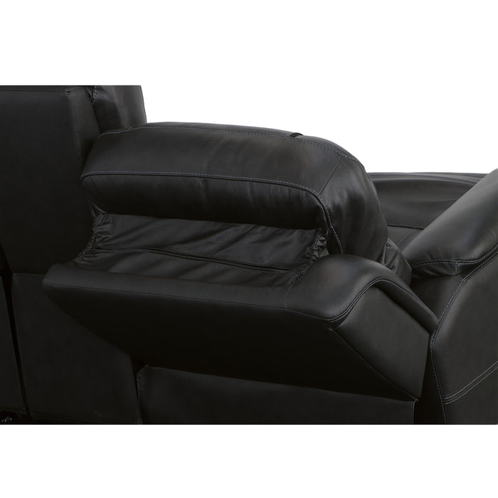 Crew Raven Leather Power Reclining Loveseat with Console, Power Headrests & Lumbar