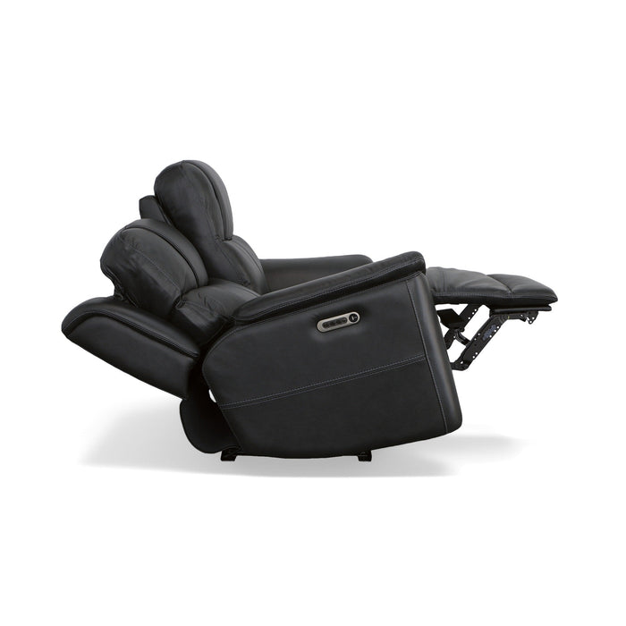 Crew Raven Leather Power Reclining Loveseat with Power Headrests & Lumbar