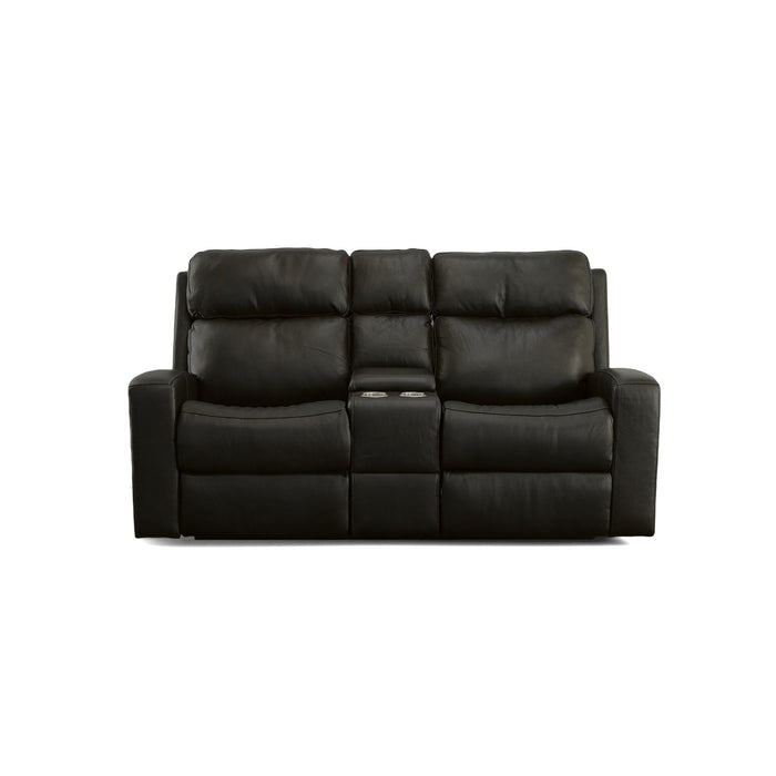 Cody Shadow Leather Power Reclining Loveseat with Console & Power Headrests