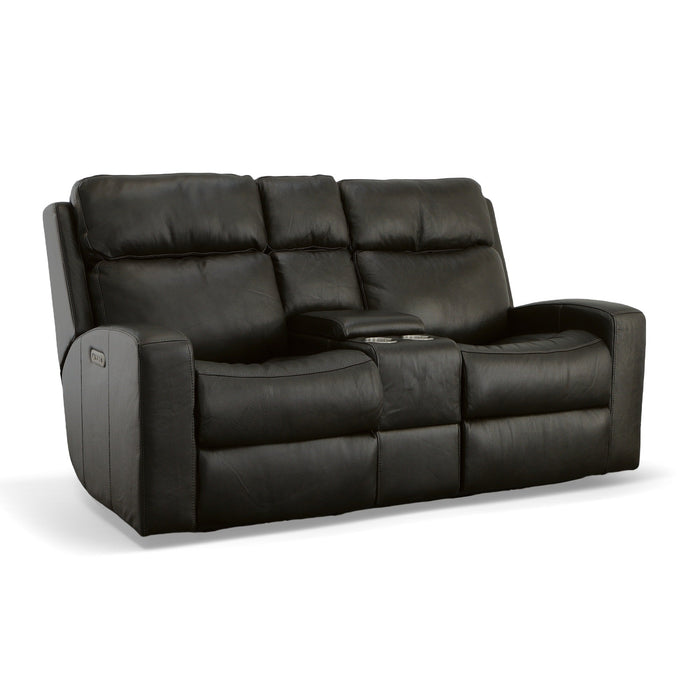 Cody Shadow Leather Power Reclining Loveseat with Console & Power Headrests