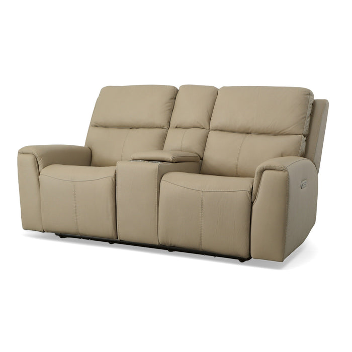 Jarvis Parchment Leather Power Reclining Loveseat with Console & Power Headrests