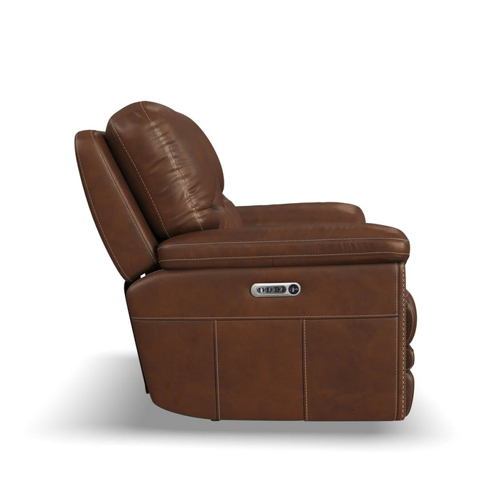 David Pecan Leather Power Reclining Loveseat with Console, Power Headrests & Lumbar