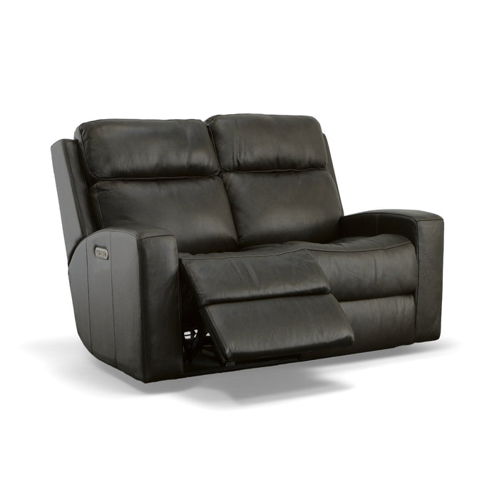 Cody Shadow Leather Power Reclining Loveseat with Power Headrests