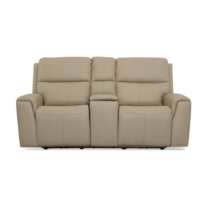 Jarvis Parchment Leather Power Reclining Loveseat with Console & Power Headrests