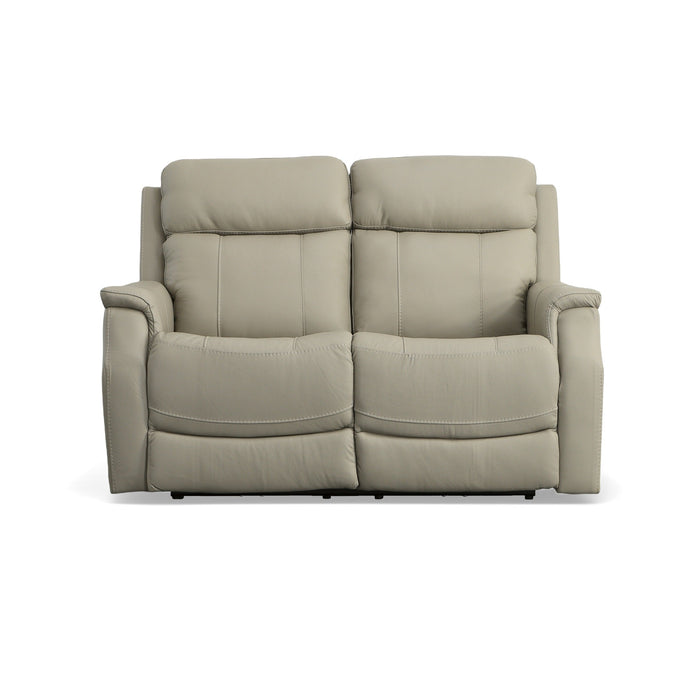 Easton Dove Leather Power Reclining Loveseat with Power Headrests & Lumbar