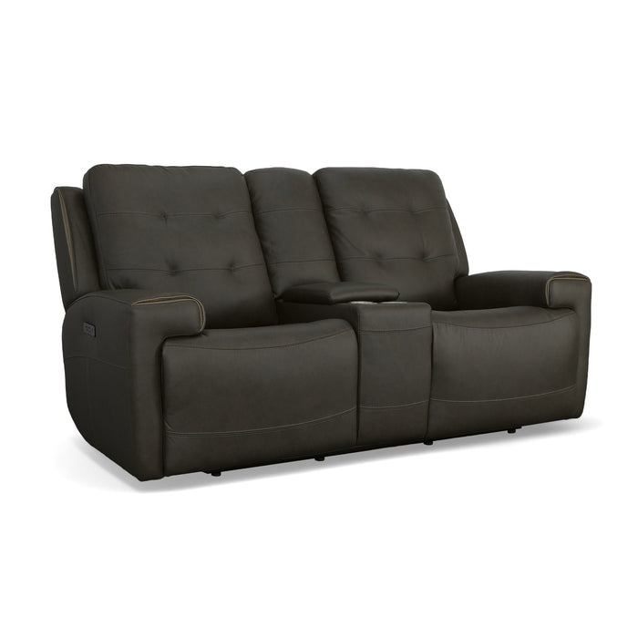 Iris Charcoal Leather Power Reclining Loveseat with Console & Power Headrests