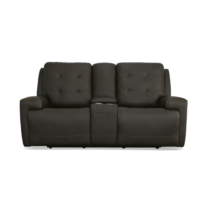 Iris Charcoal Leather Power Reclining Loveseat with Console & Power Headrests