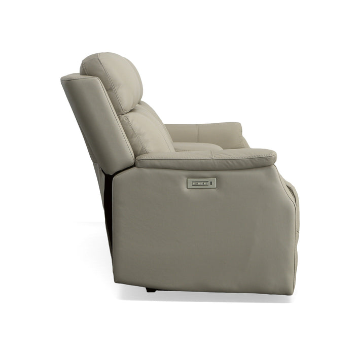 Easton Dove Leather Power Reclining Loveseat with Console, Power Headrests & Lumbar