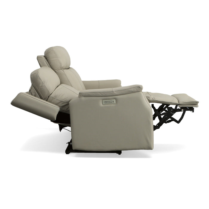 Easton Dove Leather Power Reclining Loveseat with Power Headrests & Lumbar