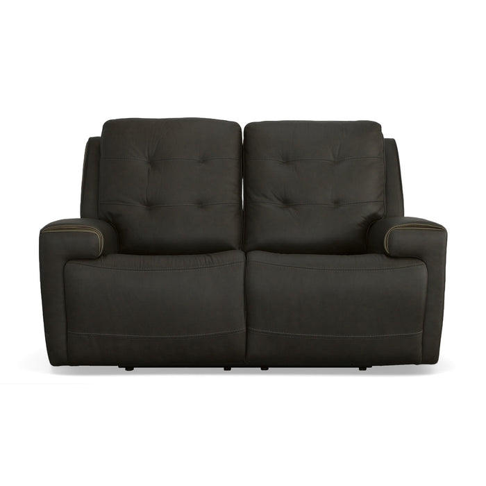 Iris Charcoal Leather Power Reclining Loveseat with Power Headrests