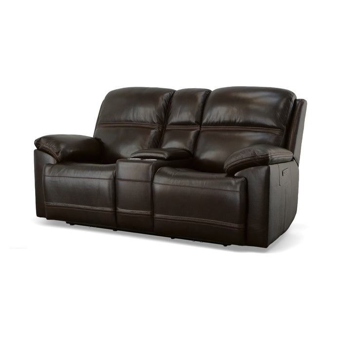 Jackson Dark Brown Leather Power Reclining Loveseat with Console & Power Headrests