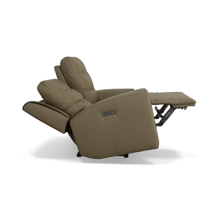 Iris Khaki Leather Power Reclining Loveseat with Power Headrests