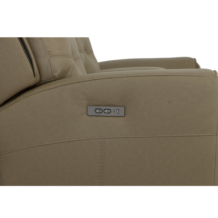 Iris Khaki Leather Power Reclining Loveseat with Console & Power Headrests