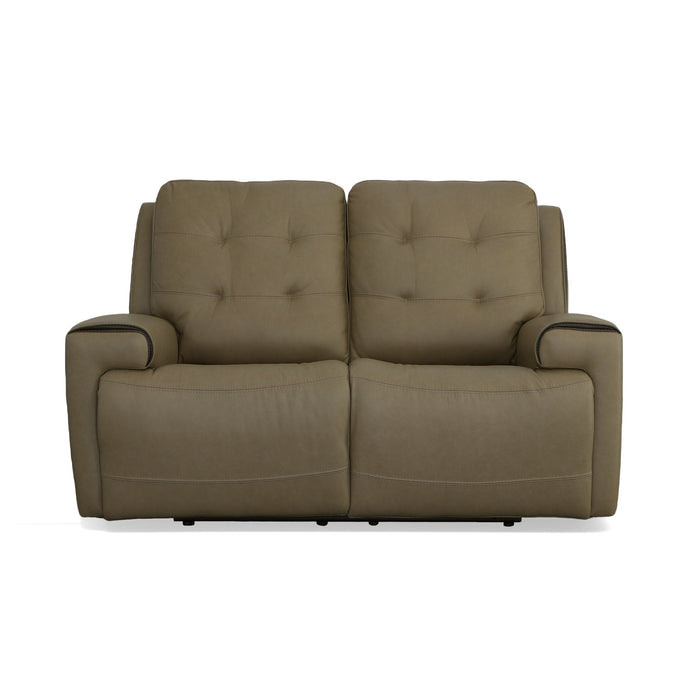 Iris Khaki Leather Power Reclining Loveseat with Power Headrests