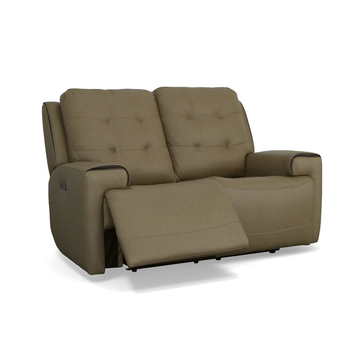 Iris Khaki Leather Power Reclining Loveseat with Power Headrests