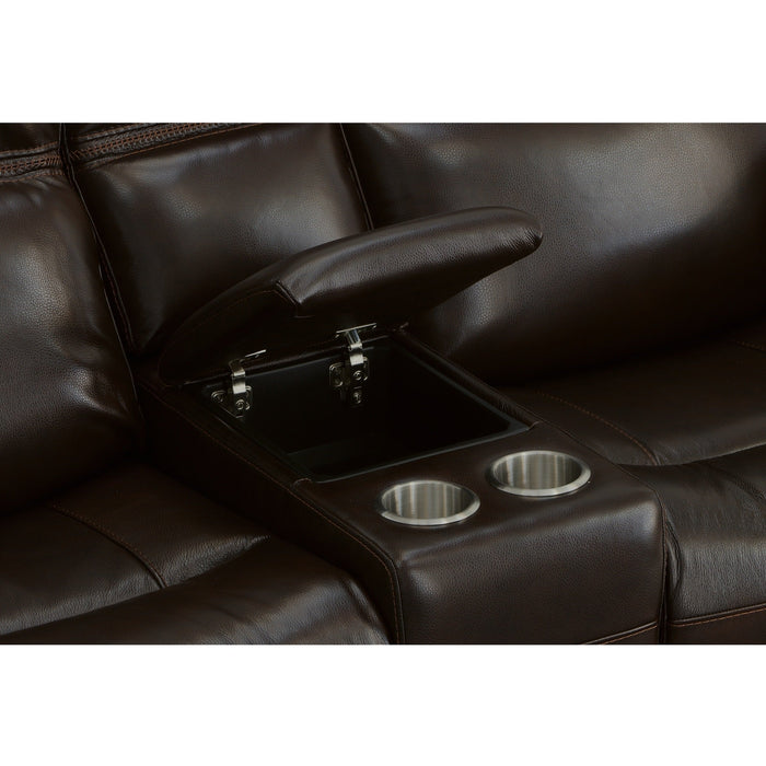 Jackson Dark Brown Leather Power Reclining Loveseat with Console & Power Headrests