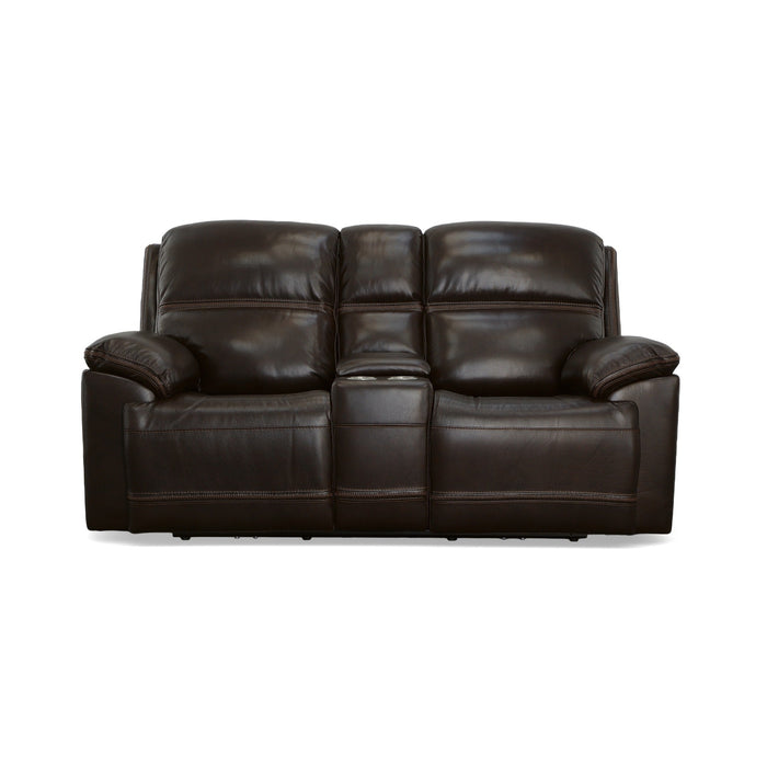 Jackson Dark Brown Leather Power Reclining Loveseat with Console & Power Headrests