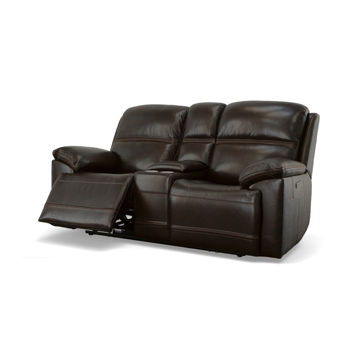 Jackson Dark Brown Leather Power Reclining Loveseat with Console & Power Headrests