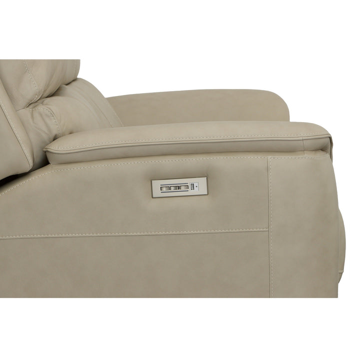 Henry Beige Leather Power Reclining Loveseat with Power Headrests & Lumbar