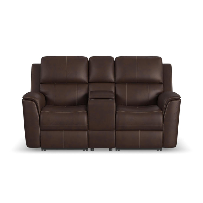 Henry Burnt Umber Leather Power Reclining Loveseat with Console & Power Headrests & Lumbar