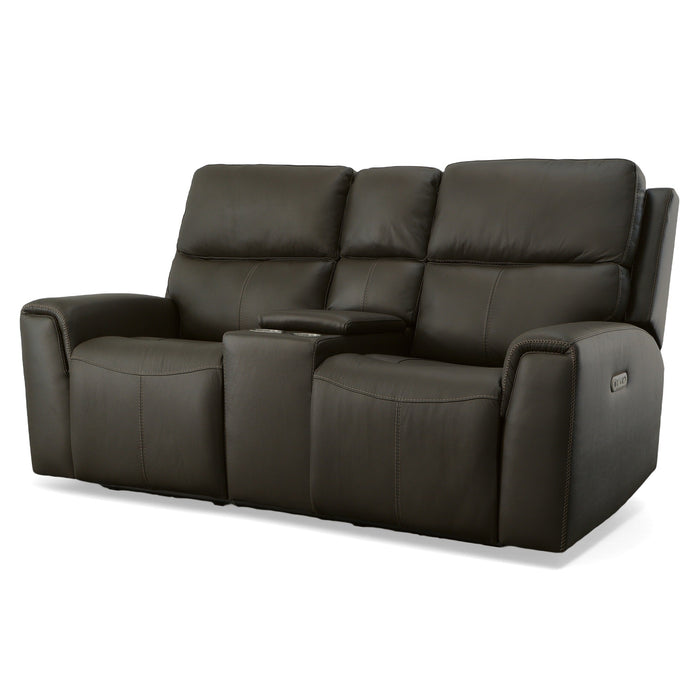 Jarvis Mica Leather Power Reclining Loveseat with Console & Power Headrests