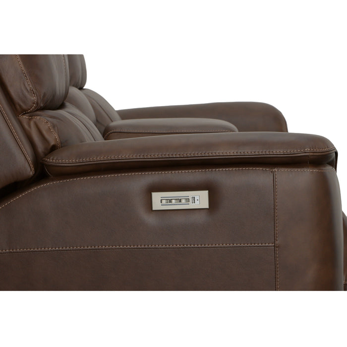 Henry Burnt Umber Leather Power Reclining Loveseat with Console & Power Headrests & Lumbar