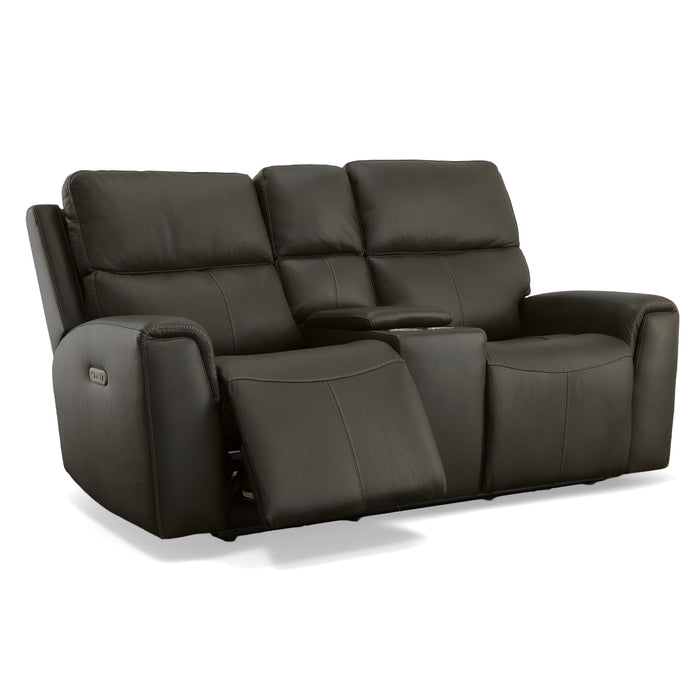 Jarvis Mica Leather Power Reclining Loveseat with Console & Power Headrests