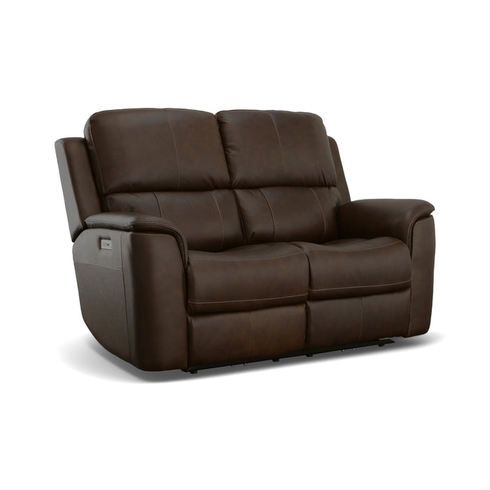 Henry Burnt Umber Leather Power Reclining Loveseat with Power Headrests & Lumbar