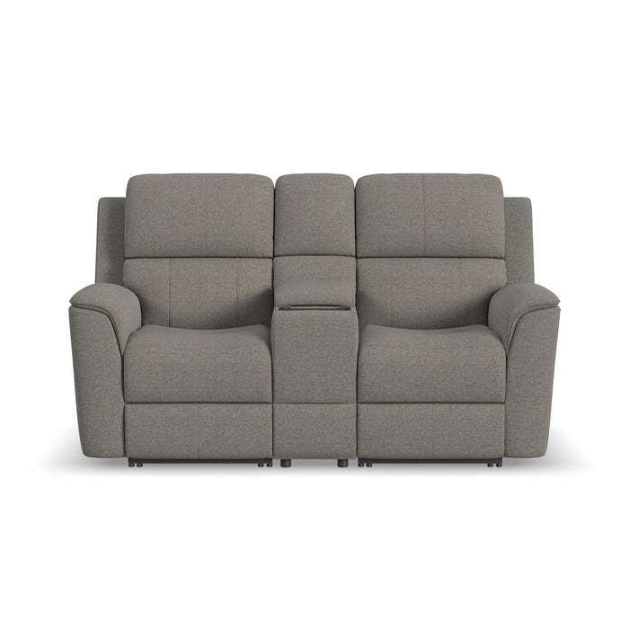 Henry Fog Fabric Power Reclining Loveseat with Console & Power Headrests & Lumbar