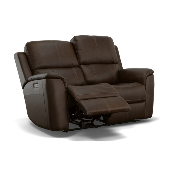 Henry Burnt Umber Leather Power Reclining Loveseat with Power Headrests & Lumbar