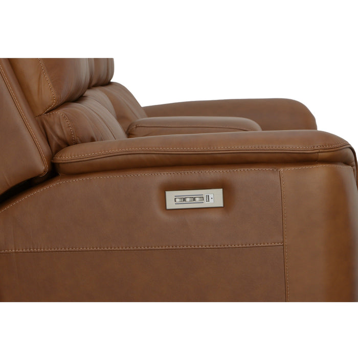 Henry Caramel Leather Power Reclining Loveseat with Console & Power Headrests & Lumbar