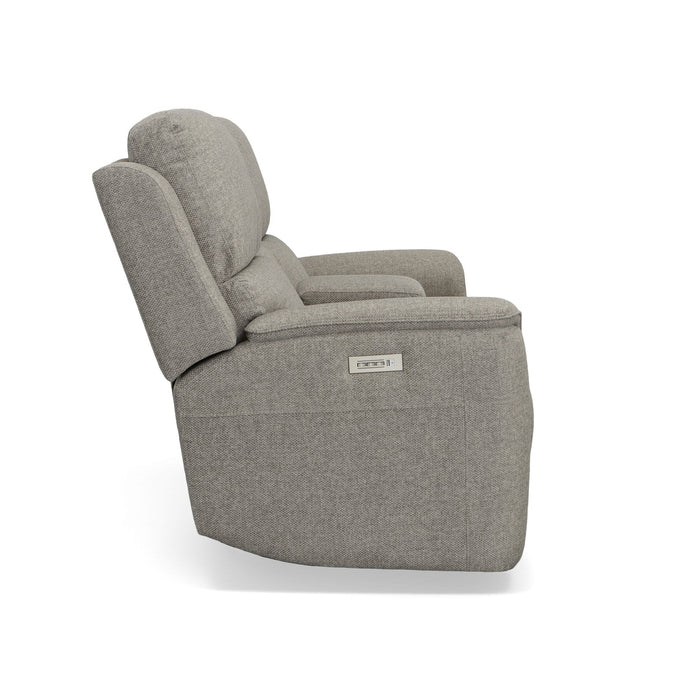 Henry Fog Fabric Power Reclining Loveseat with Console & Power Headrests & Lumbar