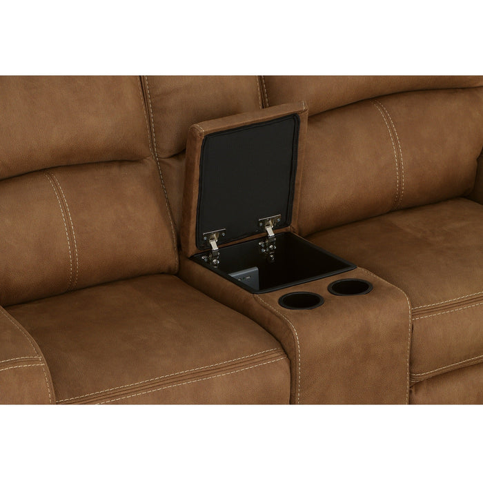 Nirvana Cocoa Fabric Power Reclining Loveseat with Console & Power Headrests