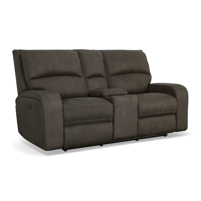 Nirvana Flint Fabric Power Reclining Loveseat with Console & Power Headrests