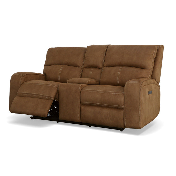 Nirvana Cocoa Fabric Power Reclining Loveseat with Console & Power Headrests