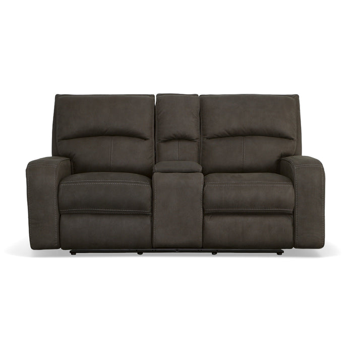 Nirvana Flint Fabric Power Reclining Loveseat with Console & Power Headrests