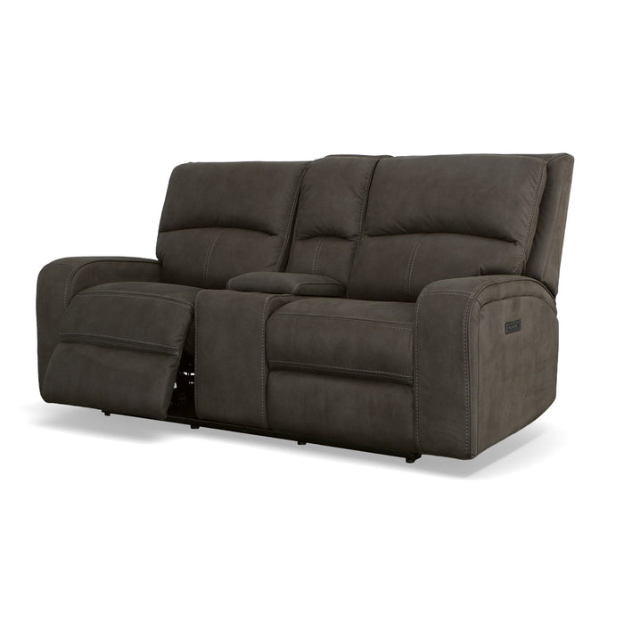 Nirvana Flint Fabric Power Reclining Loveseat with Console & Power Headrests