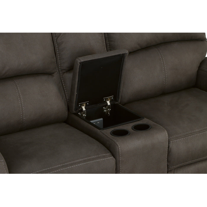 Nirvana Flint Fabric Power Reclining Loveseat with Console & Power Headrests