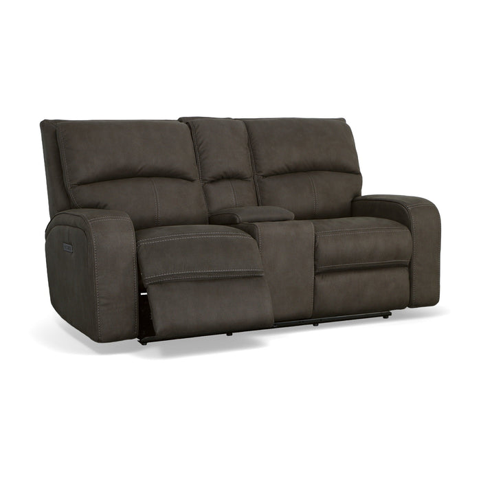 Nirvana Flint Fabric Power Reclining Loveseat with Console & Power Headrests