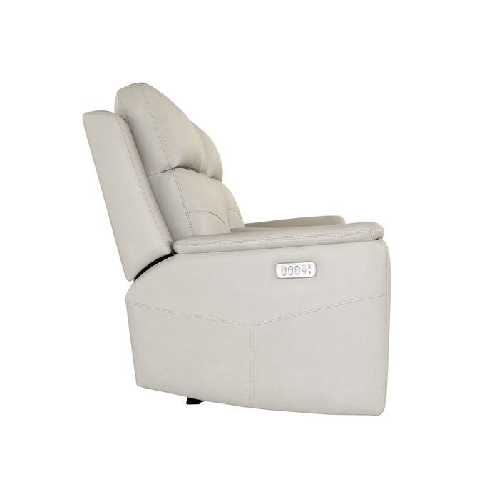 Vernon Dove Grey Fabric Power Reclining Loveseat with Console, Power Headrests, Lumbar, Heat & Massage