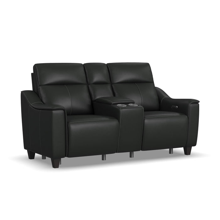 Walter Coal Leather Power Reclining Loveseat with Console & Power Headrests