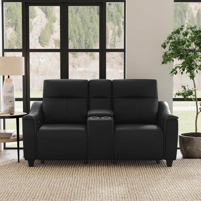 Walter Coal Leather Power Reclining Loveseat with Console & Power Headrests