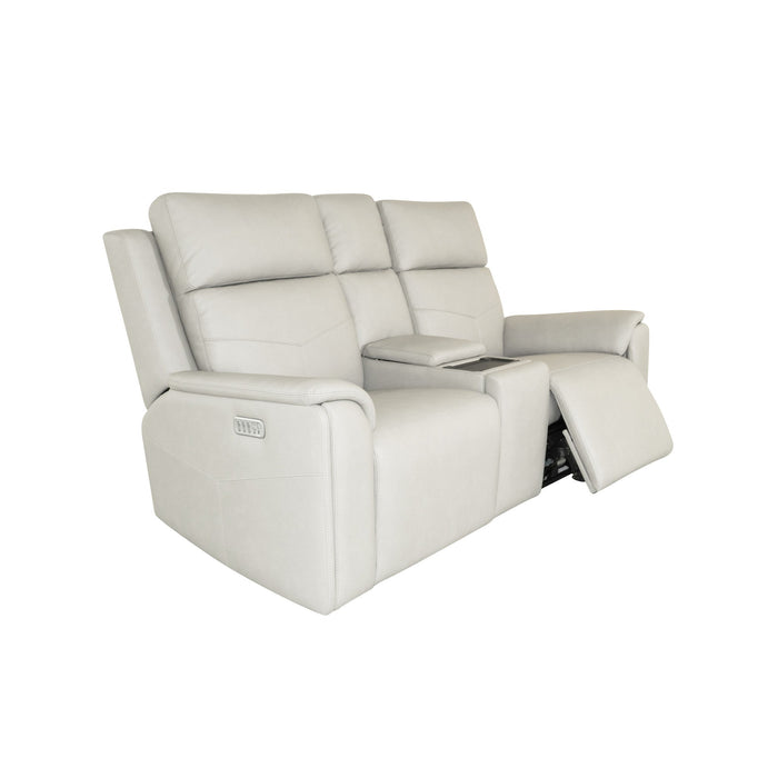 Vernon Dove Grey Fabric Power Reclining Loveseat with Console, Power Headrests, Lumbar, Heat & Massage