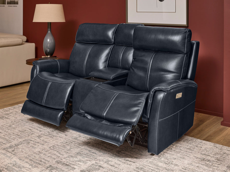 View Leather Power Reclining Loveseat with Console, Power Headrests & Lumbar